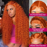 250% Density 30 36 Inch Ginger Orange Curly Human Hair Wig 350 Colored Deep Wave 13x4 13x6 HD Lace Frontal Human Hair Wig