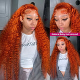 250% Density 30 36 Inch Ginger Orange Curly Human Hair Wig 350 Colored Deep Wave 13x4 13x6 HD Lace Frontal Human Hair Wig