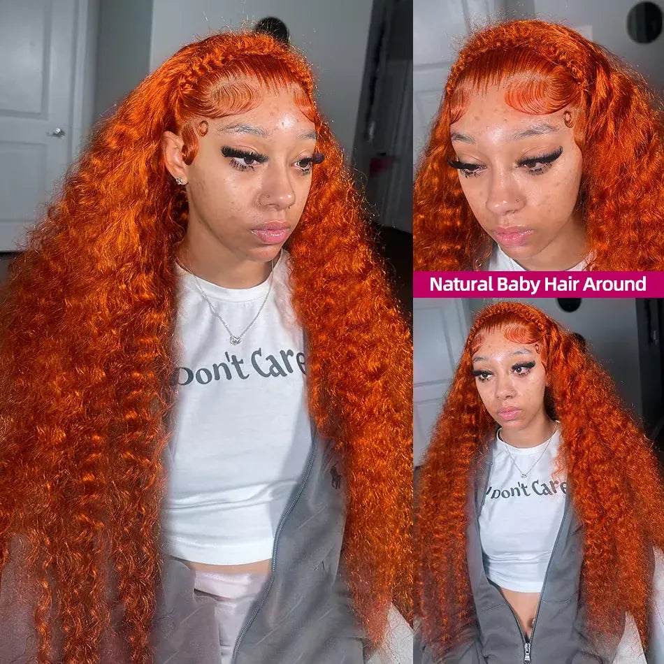 250% Density 30 36 Inch Ginger Orange Curly Human Hair Wig 350 Colored Deep Wave 13x4 13x6 HD Lace Frontal Human Hair Wig