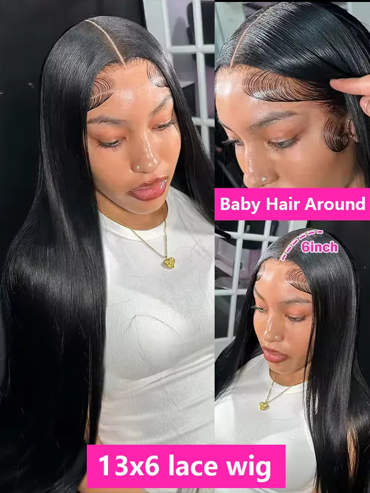 250 Density 30 40 46 Inch Bone Straight 100% Human Hair 360 Lace Front Wig Black 13x6 13x4 HD Lace Frontal Wigs Pre Plucked