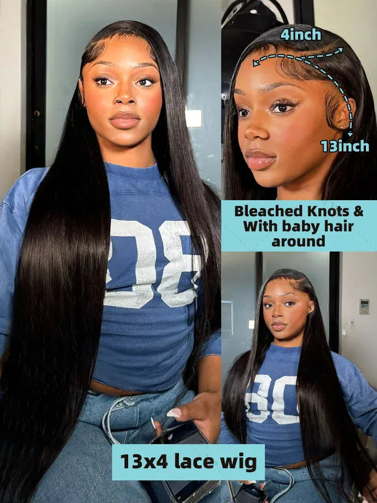 250 Density 30 40 46 Inch Bone Straight 100% Human Hair 360 Lace Front Wig Black 13x6 13x4 HD Lace Frontal Wigs Pre Plucked