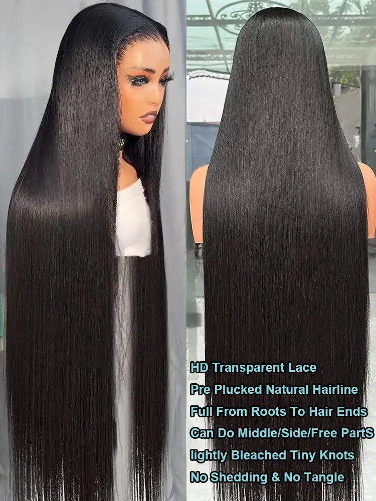 250 Density 30 40 46 Inch Bone Straight 100% Human Hair 360 Lace Front Wig Black 13x6 13x4 HD Lace Frontal Wigs Pre Plucked