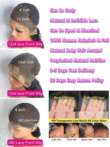 250 Density 30 40 46 Inch Bone Straight 100% Human Hair 360 Lace Front Wig Black 13x6 13x4 HD Lace Frontal Wigs Pre Plucked