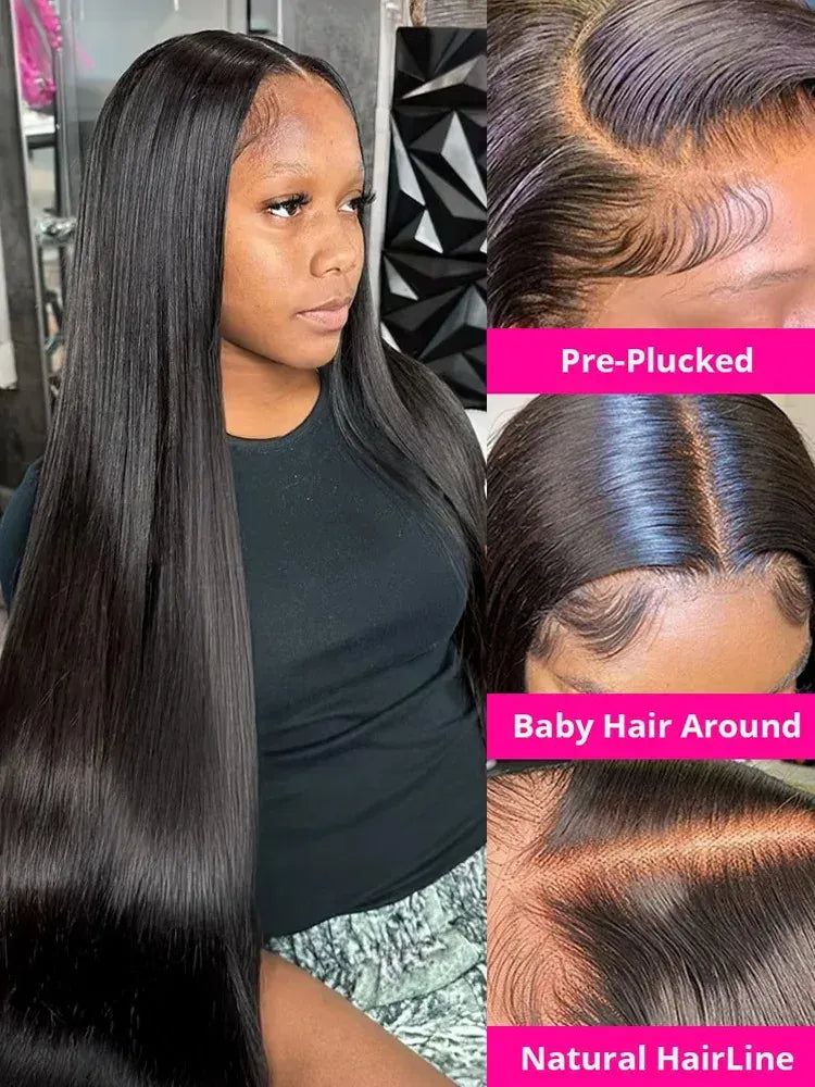 250 Density 30 40 46 Inch Bone Straight 100% Human Hair 360 Lace Front Wig Black 13x6 13x4 HD Lace Frontal Wigs Pre Plucked