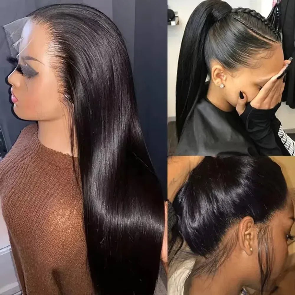 250 Density Bone Straight Human Hair Wigs 13x6 Hd Transparent Lace Frontal Wig 30 40 Inch Brazilian 360 Full Lace Front Human Hair Pre Plucked Wig For Women