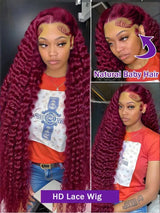 250% Density Burgundy 13x4 HD Lace Frontal Human Hair Wig 99j Water Wave Deep Wave Colored Wigs Brazilian Human Hair  Lace Wigs