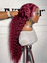 250% Density Burgundy 13x4 HD Lace Frontal Human Hair Wig 99j Water Wave Deep Wave Colored Wigs Brazilian Human Hair  Lace Wigs