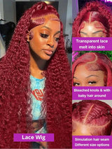 250% Density Burgundy 13x4 HD Lace Frontal Human Hair Wig 99j Water Wave Deep Wave Colored Wigs Brazilian Human Hair  Lace Wigs