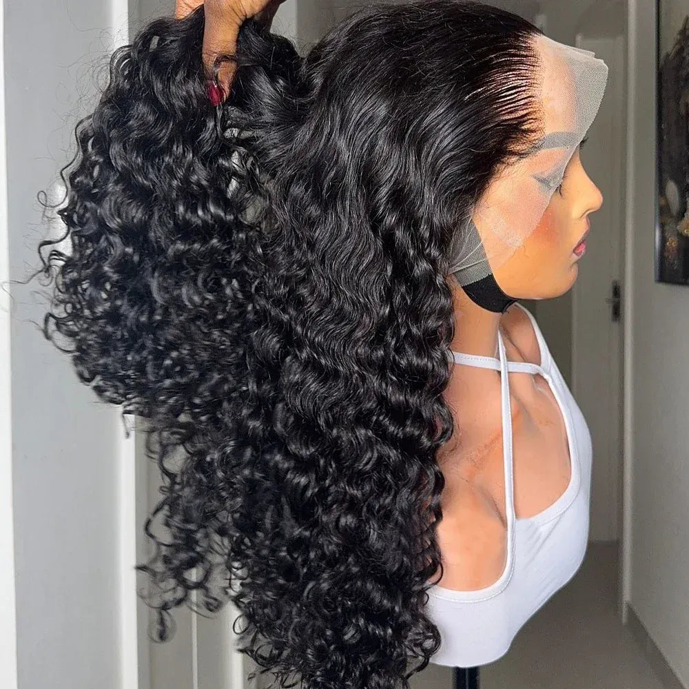 250 Density Deep Wave 40 Inch 13x6 13x4  HD Lace Front Wig 100%Human Hair Wig Water Wave Curly 360 Full Lace Front Wig Black