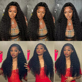 250 Density Deep Wave 40 Inch 13x6 13x4  HD Lace Front Wig 100%Human Hair Wig Water Wave Curly 360 Full Lace Front Wig Black