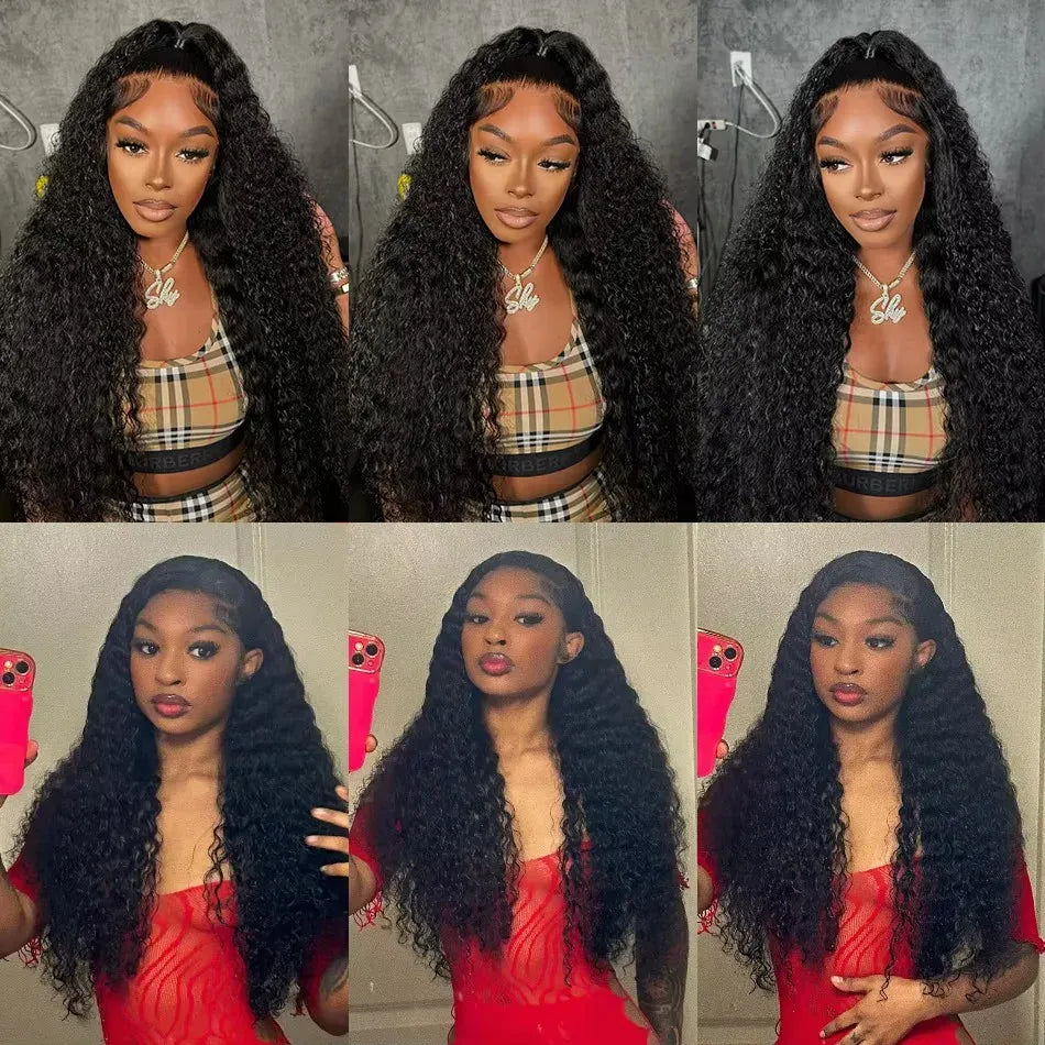 250 Density Deep Wave 40 Inch 13x6 13x4  HD Lace Front Wig 100%Human Hair Wig Water Wave Curly 360 Full Lace Front Wig Black