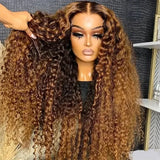 250% Density High Gloss 4/27 Gold Gradient Brown Deep Wave 5x5 Non Adhesive Lace Front Wig Brazilian Hair Suitable for Women