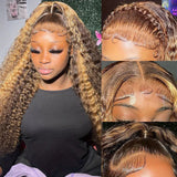 250% Density High Gloss 4/27 Gold Gradient Brown Deep Wave 5x5 Non Adhesive Lace Front Wig Brazilian Hair Suitable for Women