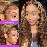 250% Density High Gloss 4/27 Gold Gradient Brown Deep Wave 5x5 Non Adhesive Lace Front Wig Brazilian Hair Suitable for Women