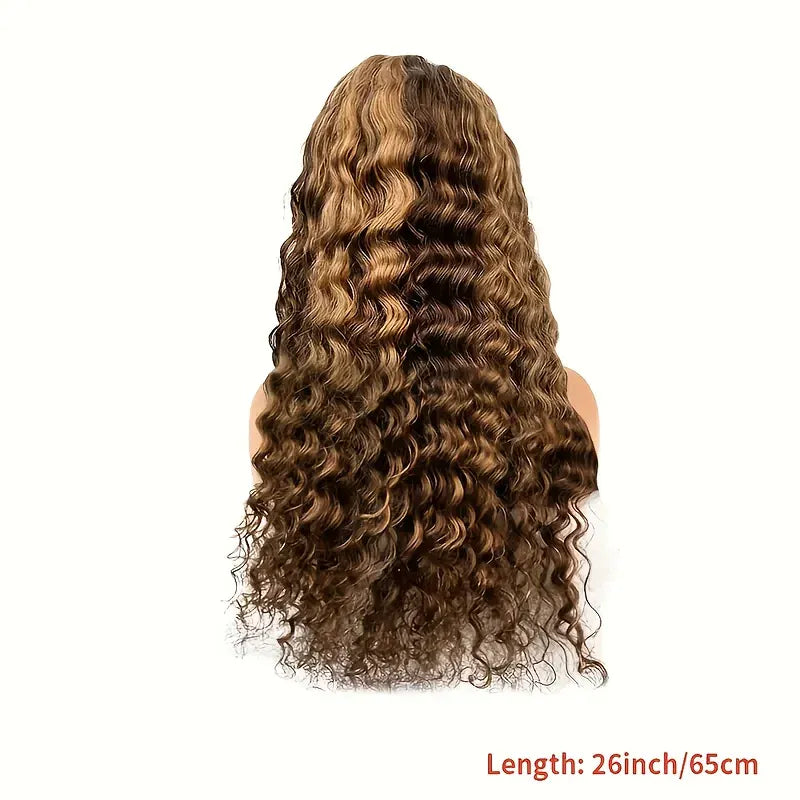 250% Density High Gloss 4/27 Gold Gradient Brown Deep Wave 5x5 Non Adhesive Lace Front Wig Brazilian Hair Suitable for Women