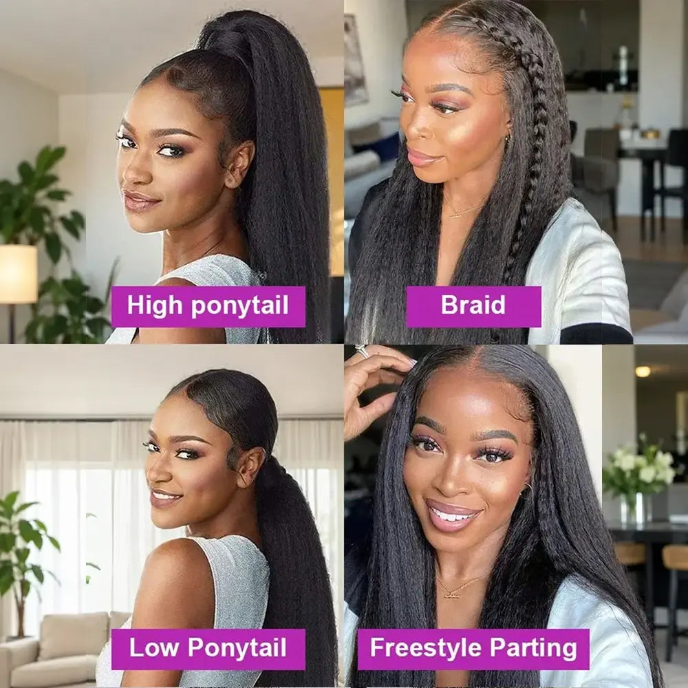 250% Density Kinky Straight Human Hair 13x4 Transparent Lace Front Wigs 5x5Glueless Wigs Kinky Straight Human Hair Wigs For Women