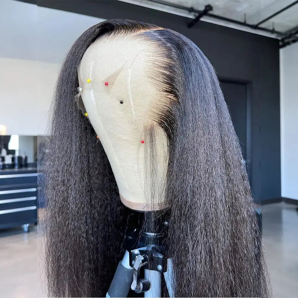 250% Density Kinky Straight Human Hair 13x4 Transparent Lace Front Wigs 5x5Glueless Wigs Kinky Straight Human Hair Wigs For Women