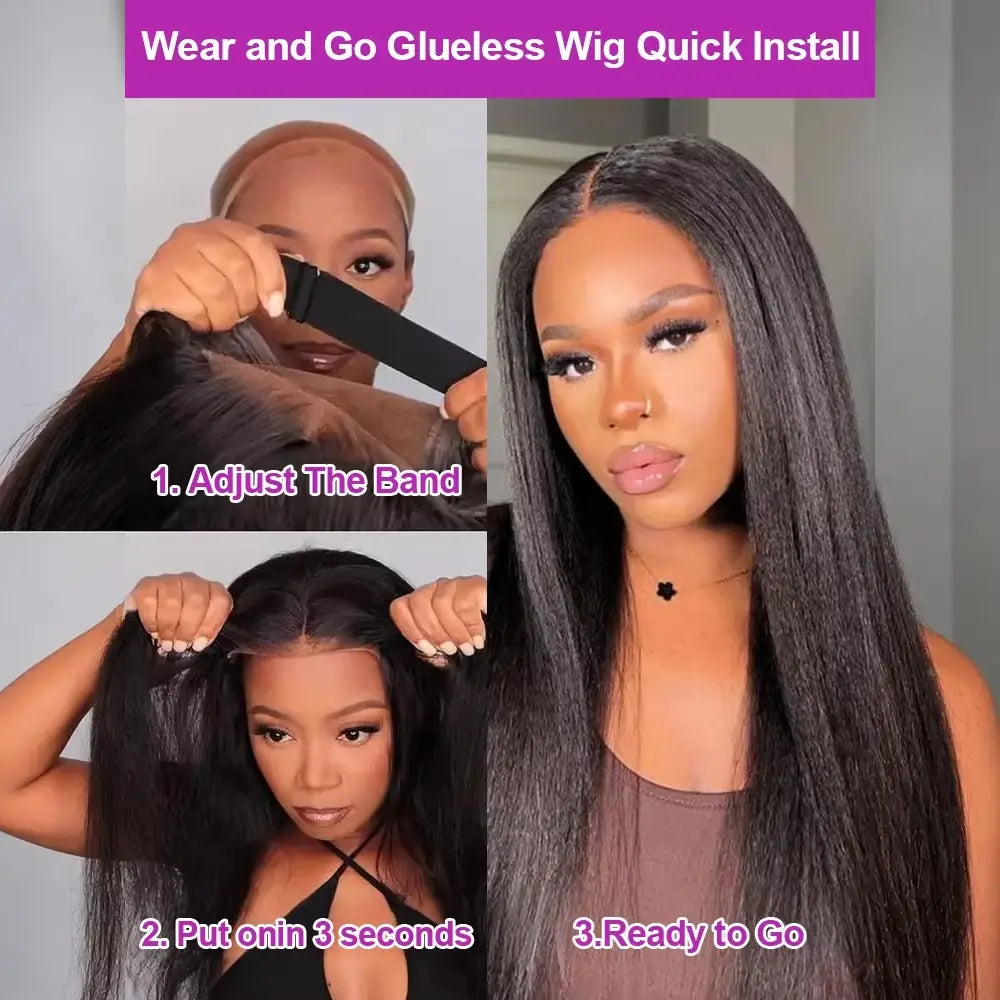250% Density Kinky Straight Human Hair 13x4 Transparent Lace Front Wigs 5x5Glueless Wigs Kinky Straight Human Hair Wigs For Women