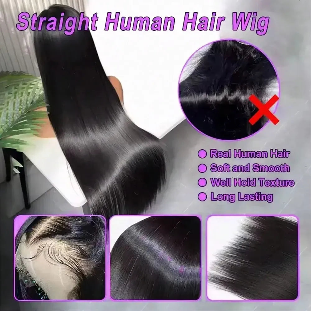 250% Density Straight Human Hair Wig 13x4 HD Transparent Lace Front Wigs Brazilian Straight 13x6 Lace Front Wigs Natural Black Hair For Women