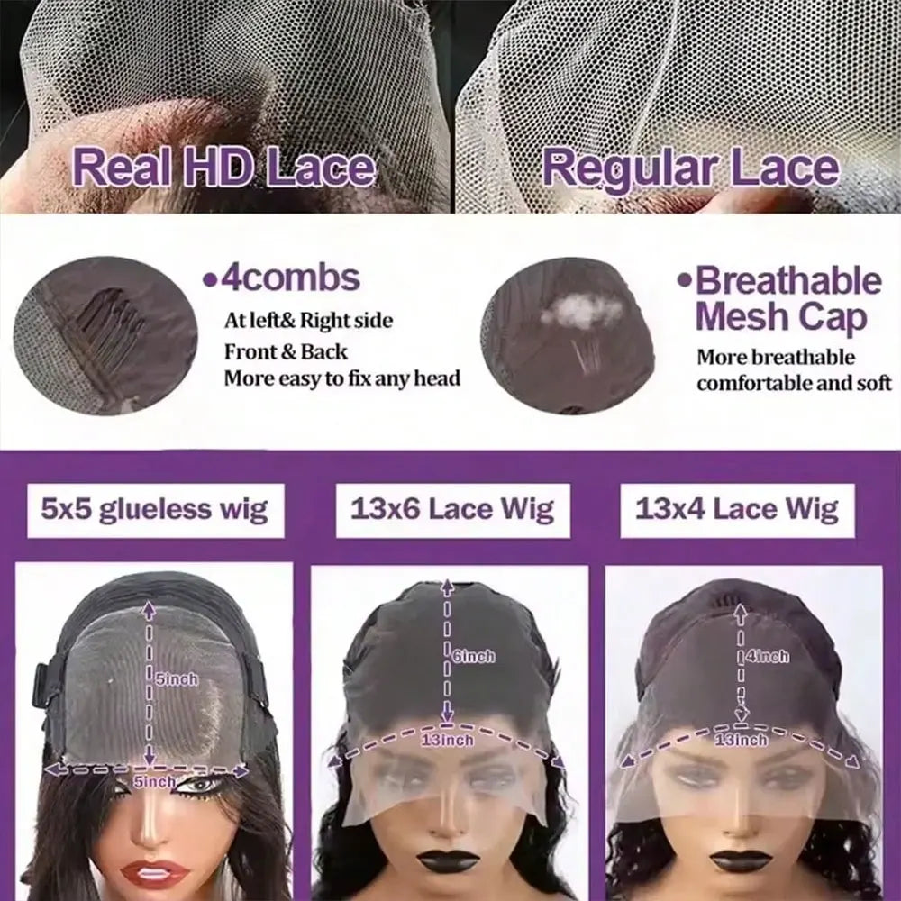 250% Density Straight Human Hair Wig 13x4 HD Transparent Lace Front Wigs Brazilian Straight 13x6 Lace Front Wigs Natural Black Hair For Women