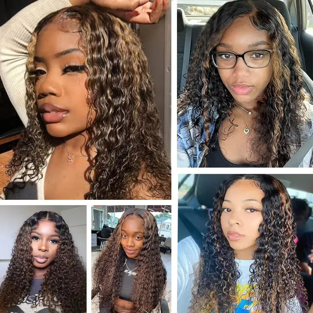 250Density 1B/30 Highlight Deep Wave Frontal Wig 13x6 HD Lace Curly Wigs Water Wave Human Hair Wig 13x4 Highlight Wig Human Hair