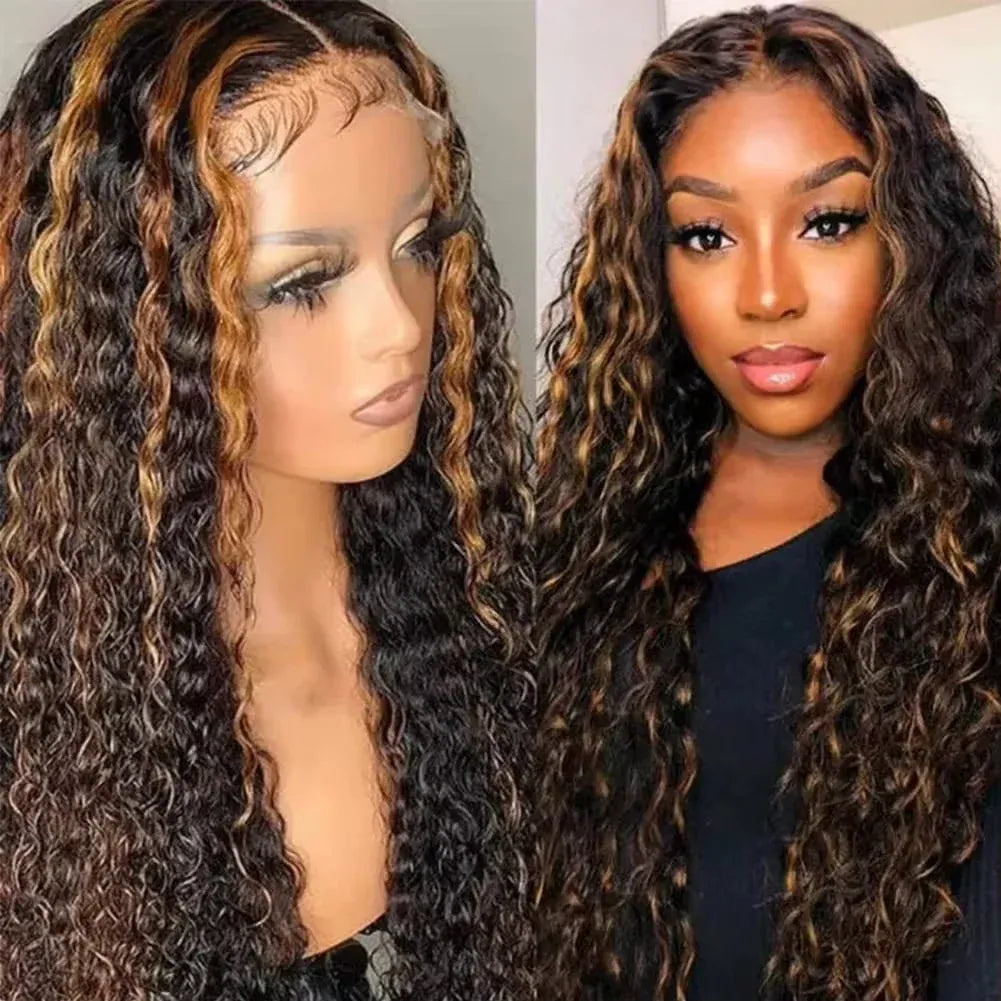 250Density 1B/30 Highlight Deep Wave Frontal Wig 13x6 HD Lace Curly Wigs Water Wave Human Hair Wig 13x4 Highlight Wig Human Hair