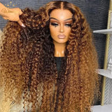 250Density 1B/30 Highlight Deep Wave Frontal Wig 13x6 HD Lace Curly Wigs Water Wave Human Hair Wig 13x4 Highlight Wig Human Hair