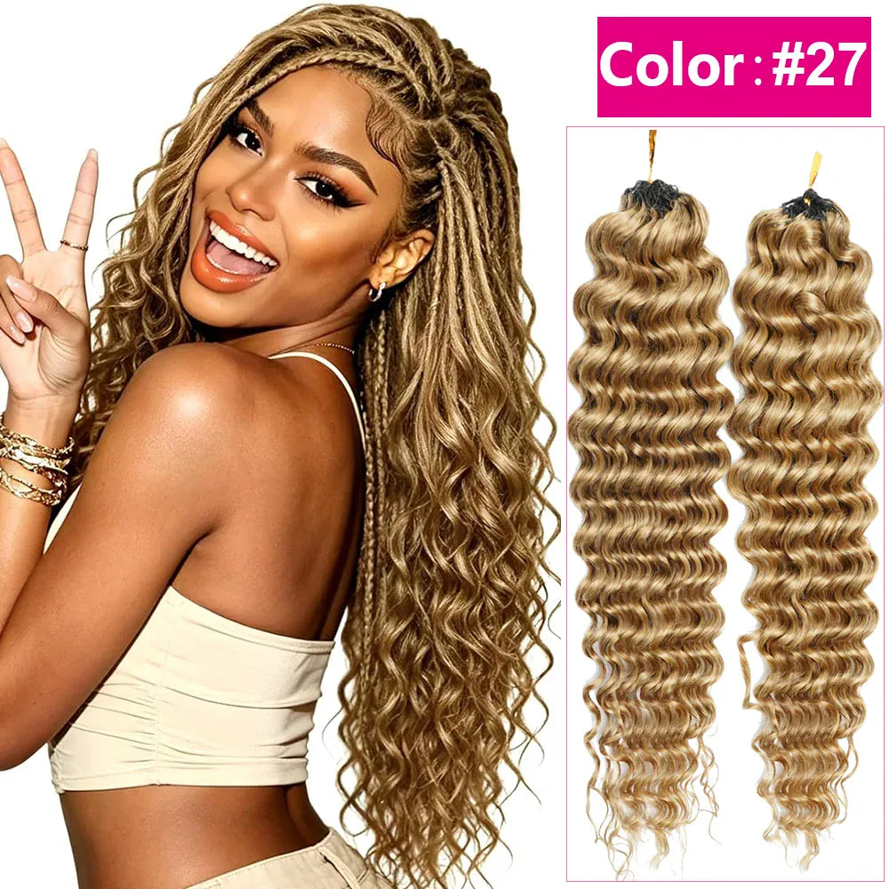 #27 Honey Blonde Miracle Knots Crochet Human Hair Deep Wave Feather Crochet Hair For Boho Braids Burmese Curly Crochet Hair Deep Wave Bundles 100% Human Hair Crochet Hair Extension Deep Curly Crochet Hair For Black Woman  #30