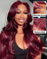 28 Inch 99j Burgundy Lace Front Wigs Human Hair Red Burgundy Wig 180% Density 13x6 Body Wave Lace Front Wigs Pre Plucked Glueless Lace Front Wigs Human Hair for Women