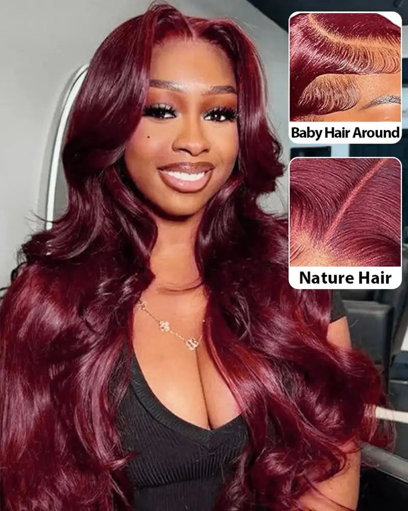28 Inch 99j Burgundy Lace Front Wigs Human Hair Red Burgundy Wig 180% Density 13x6 Body Wave Lace Front Wigs Pre Plucked Glueless Lace Front Wigs Human Hair for Women