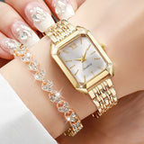 2PCS/Set Fashion Rectangle Women Quartz Watch Ladies Roma Dial Wristwatches Rhinestone Bracelet Set Reloj Mujer Girls Clock Gift