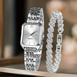 2PCS/Set Fashion Rectangle Women Quartz Watch Ladies Roma Dial Wristwatches Rhinestone Bracelet Set Reloj Mujer Girls Clock Gift