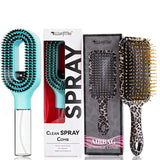 2Pcs Spray Hair Brush & Leopard Paddle Brush Set Refillable Fine Mist Hair Comb Detangle Anti‑Frizz Scalp Massage Air Cushion Hair Styling Tool for Women Wet Dry Hair