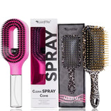 2Pcs Spray Hair Brush & Leopard Paddle Brush Set Refillable Fine Mist Hair Comb Detangle Anti‑Frizz Scalp Massage Air Cushion Hair Styling Tool for Women Wet Dry Hair