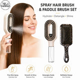 2Pcs Spray Hair Brush & Leopard Paddle Brush Set Refillable Fine Mist Hair Comb Detangle Anti‑Frizz Scalp Massage Air Cushion Hair Styling Tool for Women Wet Dry Hair