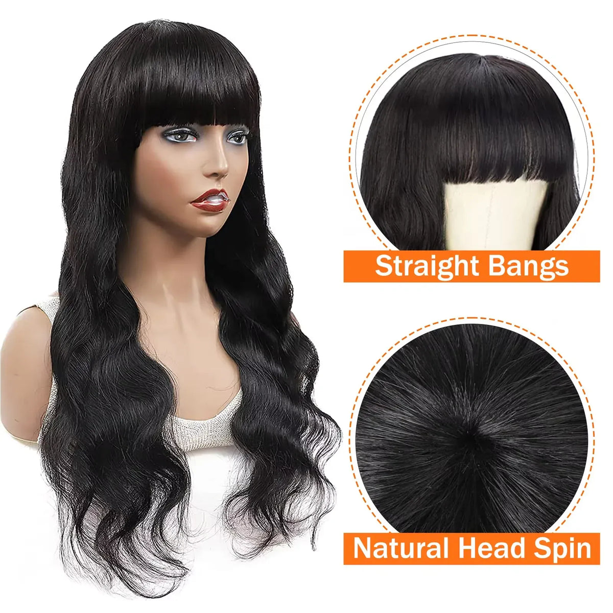 30 34 Inch Body Wave Human Hair Wig With Bangs Brazilian 3x1 HD Lace Frontal Bone Straight Human Hair Wig 200% Density For Women