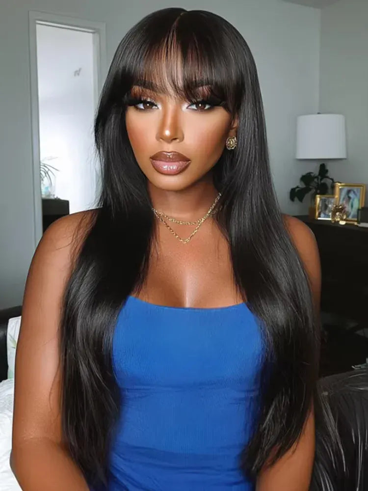 30 34 Inch Body Wave Human Hair Wig With Bangs Brazilian 3x1 HD Lace Frontal Bone Straight Human Hair Wig 200% Density For Women