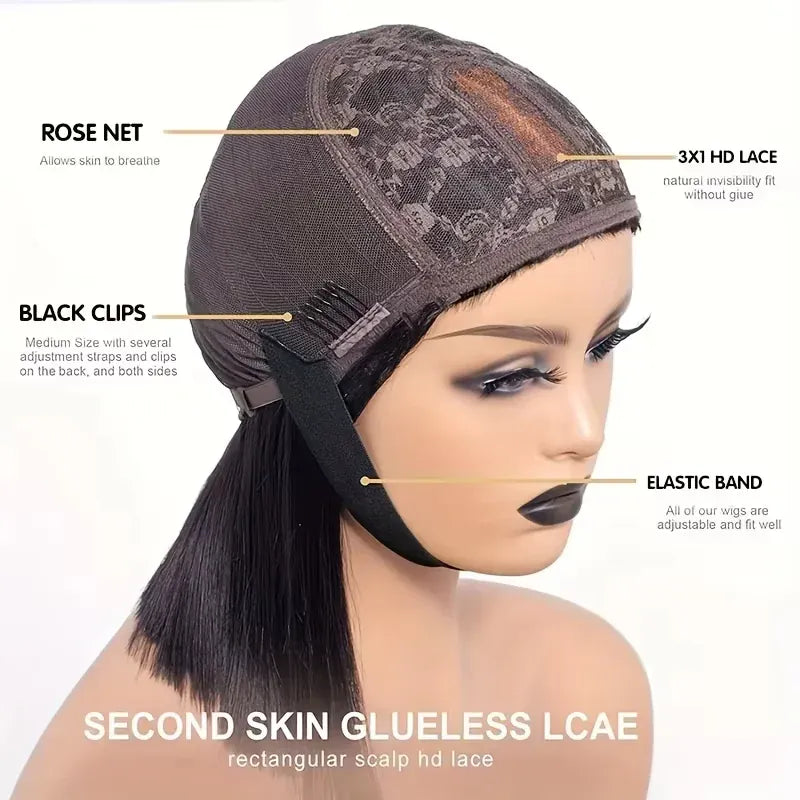 30 34 Inch Body Wave Human Hair Wig With Bangs Brazilian 3x1 HD Lace Frontal Bone Straight Human Hair Wig 200% Density For Women