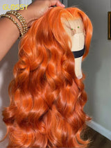 30 34 Inch Ginger Orange 13x6 Lace Front Wigs Human Hair Glueless Colored Body Wave 100% Human Hair Wig Pre Plucked 250% Density