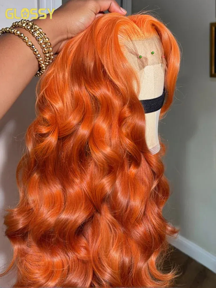 30 34 Inch Ginger Orange 13x6 Lace Front Wigs Human Hair Glueless Colored Body Wave 100% Human Hair Wig Pre Plucked 250% Density