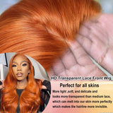 30 34 Inch Ginger Orange 13x6 Lace Front Wigs Human Hair Glueless Colored Body Wave 100% Human Hair Wig Pre Plucked 250% Density