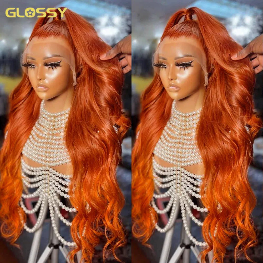 30 34 Inch Ginger Orange 13x6 Lace Front Wigs Human Hair Glueless Colored Body Wave 100% Human Hair Wig Pre Plucked 250% Density