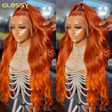 30 34 Inch Ginger Orange 13x6 Lace Front Wigs Human Hair Glueless Colored Body Wave 100% Human Hair Wig Pre Plucked 250% Density