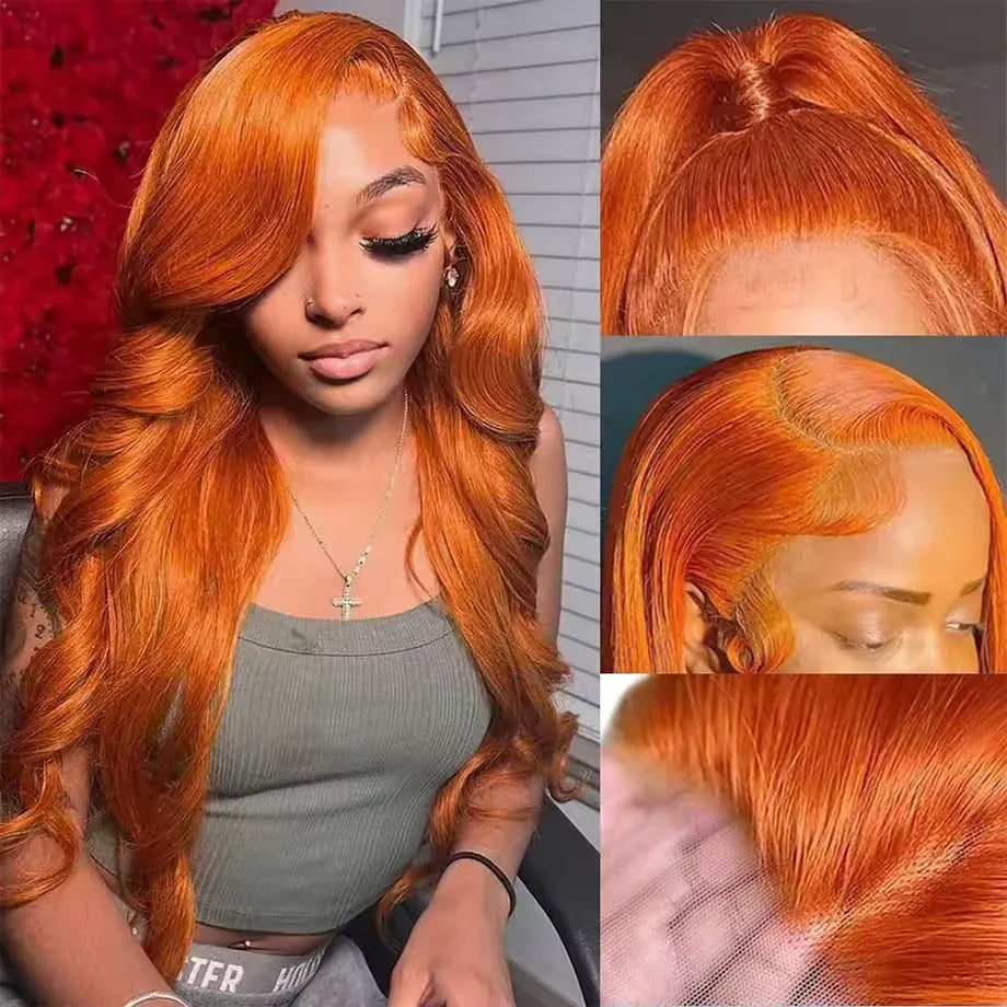 30 34 Inch Ginger Orange 13x6 Lace Front Wigs Human Hair Glueless Colored Body Wave 100% Human Hair Wig Pre Plucked 250% Density