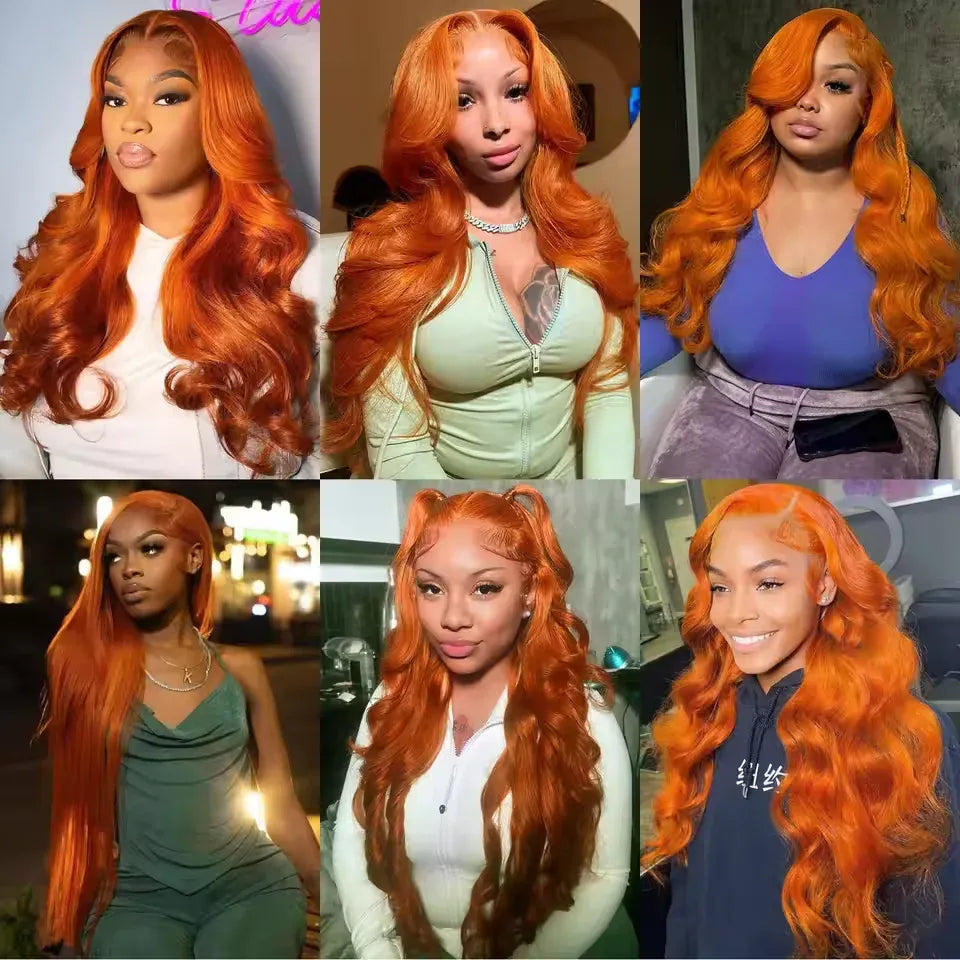 30 34 Inch Ginger Orange 13x6 Lace Front Wigs Human Hair Glueless Colored Body Wave 100% Human Hair Wig Pre Plucked 250% Density