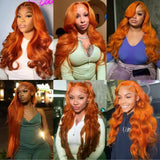 30 34 Inch Ginger Orange 13x6 Lace Front Wigs Human Hair Glueless Colored Body Wave 100% Human Hair Wig Pre Plucked 250% Density