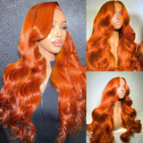30 34 Inch Ginger Orange 13x6 Lace Front Wigs Human Hair Glueless Colored Body Wave 100% Human Hair Wig Pre Plucked 250% Density