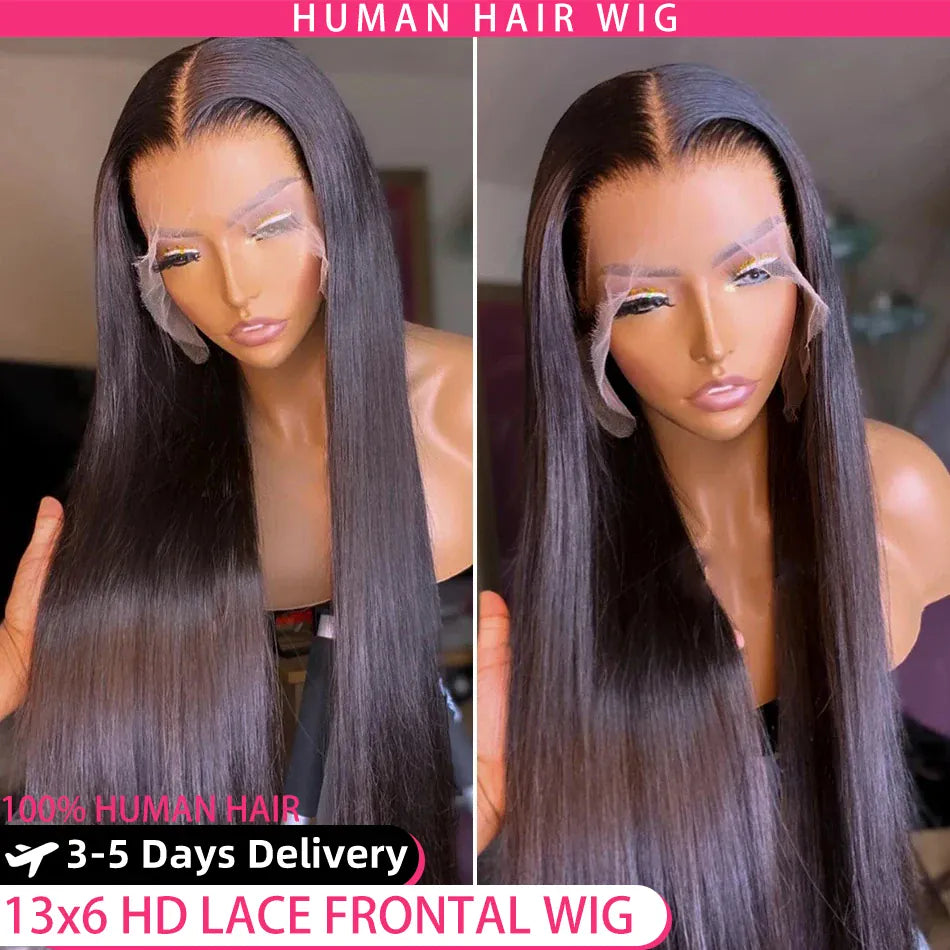 30 40 42 Inch 13x4 13x6 HD Transparent Bone Straight Lace Front Wig 200 Density Brazilian Lace Frontal Wigs Human Hair For Women