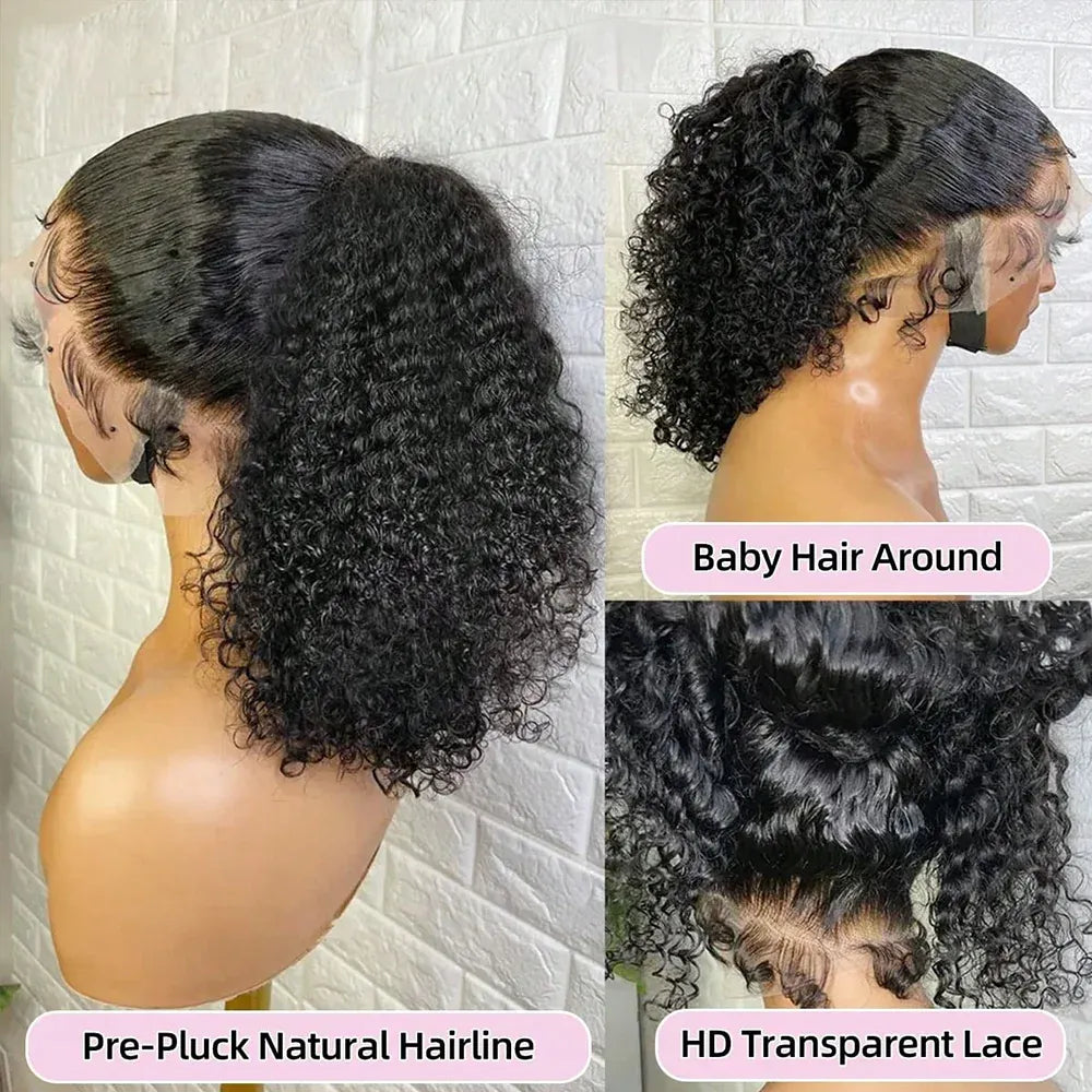 30 40 Inch 250% High Density Natural Black Kinky Curly 13X6 HD Lace Front Ideal Jerry Curly Wave HD Transparent 13x4 Lace Front Wig Brazilian Virgin Hair Pre Plucked Curly Wave Wig With Baby Hair For Women