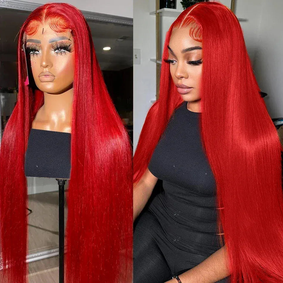 30 40 Inch Bone Straight Hot Red Wig 13x4 13x6 Hd Lace Front Wigs Human Hair Brazilian Red Straight Lace Front Wig For Women